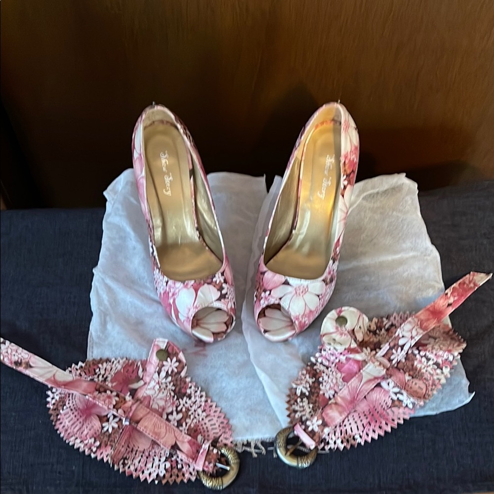 Floral Pink Peep-Toe Heels
